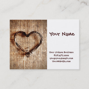 Rustic Land Twine Heart on Burlap Skriv ut Visitkort