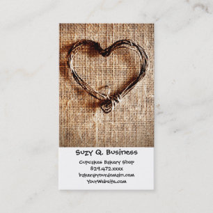 Rustic Land Twine Heart on Burlap Skriv ut Visitkort