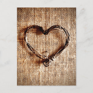 Rustic Land Twine Heart on Burlap Skriv ut Vykort