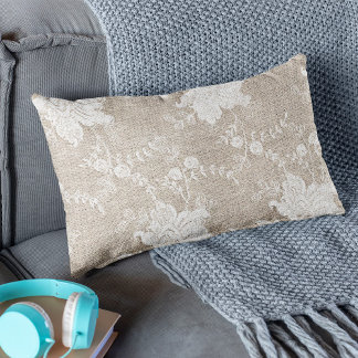 Rustic land vintage beige burlap och vit snöre lumbarkudde