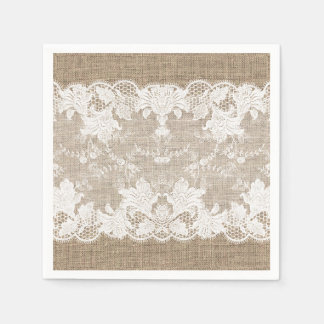 Rustic land vintage beige burlap och vit snöre pappersservett