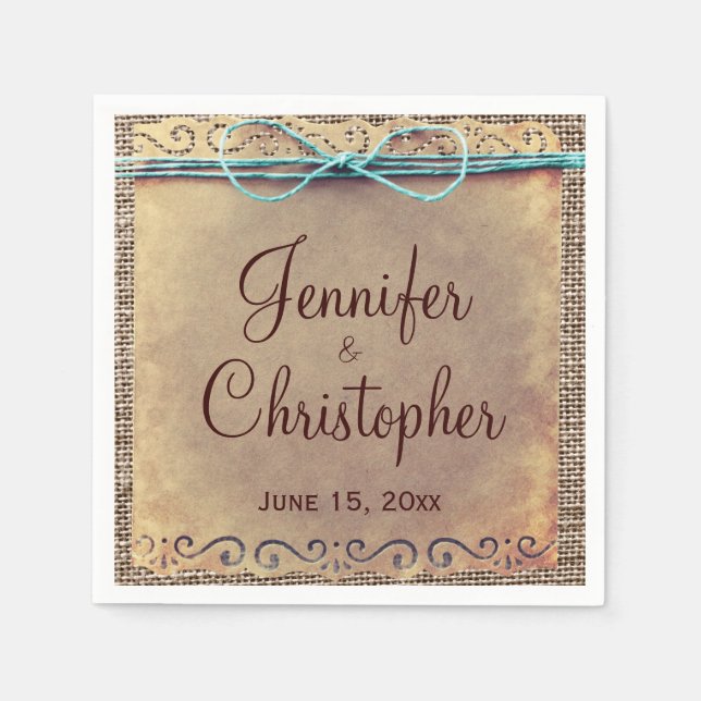 Rustic Land Vintage Burlap Bröllop Napkin Pappersservett (Framsidan)