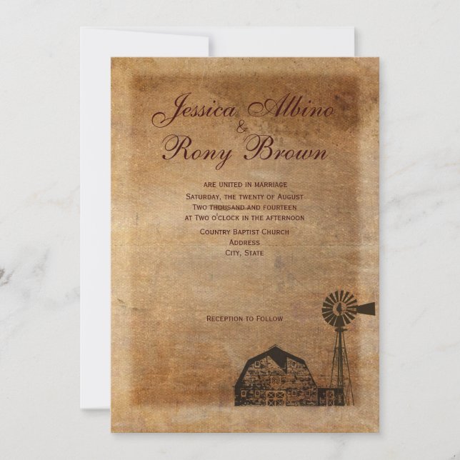 Rustic Land Vintage Canvas Barn Kvarn Inbjudningar (Framsida)