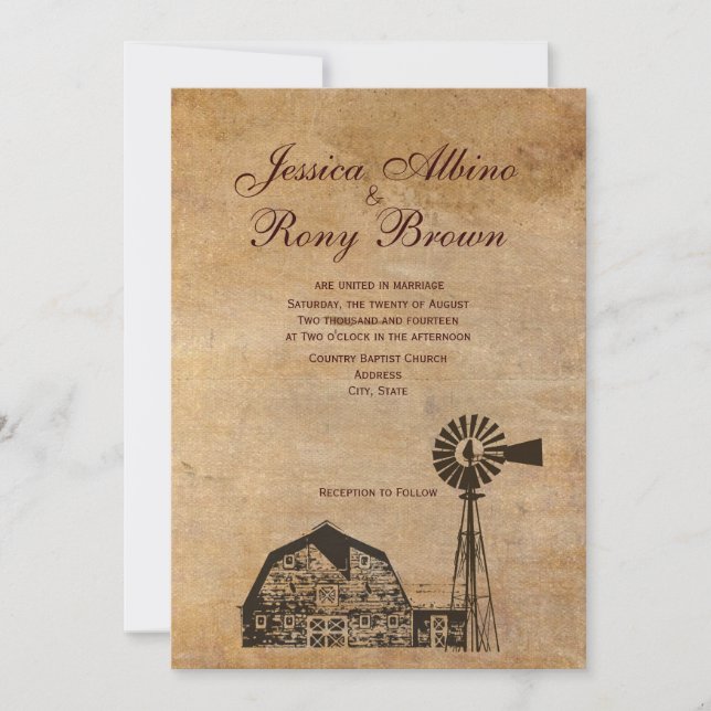 Rustic Land Vintage Canvas Barn Kvarn Inbjudningar (Framsida)