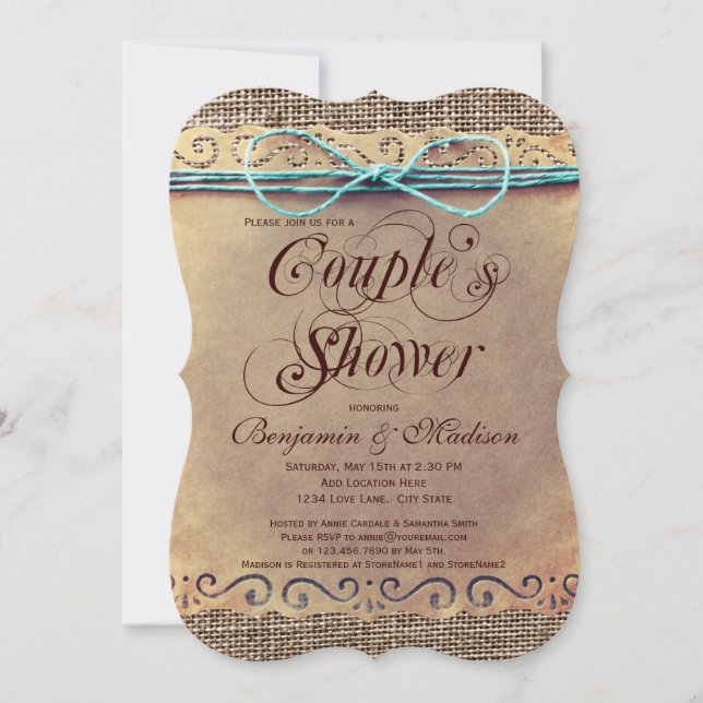 Rustic Land Vintage Couples Shower-inbjudningar Inbjudningar (Framsida)