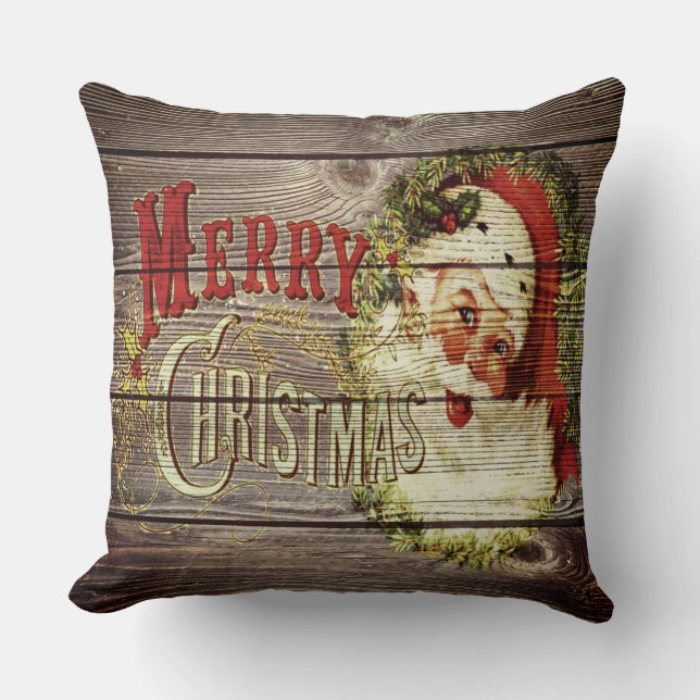Rustic Land Vintage God jul och Santa Kudde (Framsida)