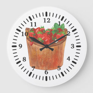Rustic Land Watercolor Strawberry Fruit Bucket Stor Klocka