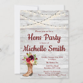 Rustic Land Western Boot Vintage Hens Party Inbjudningar