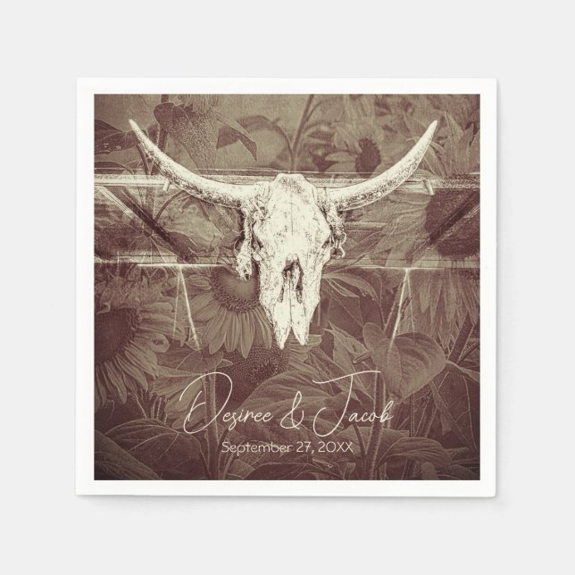 Rustic Land Western Brown SunblommBull Skull Pappersservett (Framsidan)