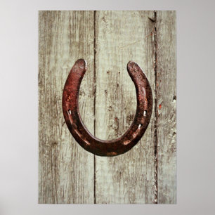 Rustic Land Western Horseshoe Barn Wood Poster