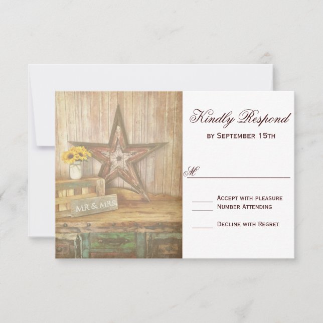 Rustic Land Western Star Wood Bröllop OSA Card Kort (Framsida)