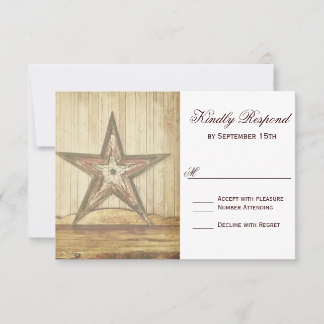 Rustic Land Western Wood Star Bröllop OSA Card Kort (Framsida)