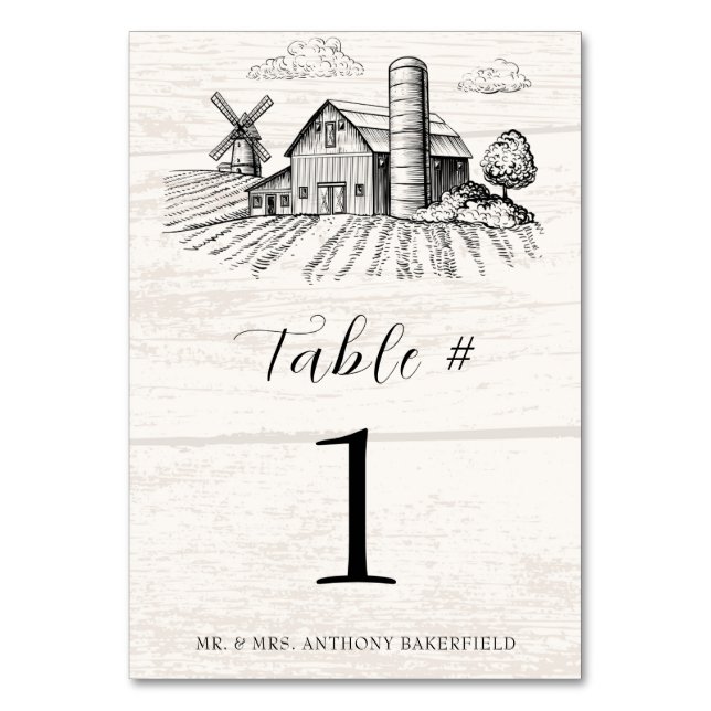 Rustic Land Westerna Barn Bröllop Bordsnummer (Framsidan)