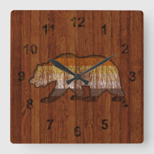 Rustic Land Wood Bear pride färg Fyrkantig Klocka