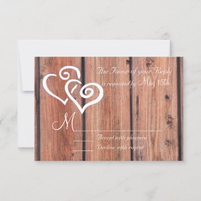 Rustic Land Wood Boards Hearts Bröllop OSA Kort (Framsida)