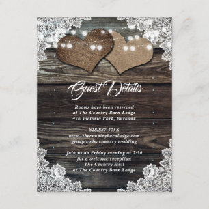 Rustic Land Wood Burlap Blommigt Snöre Bröllop Tilläggskort