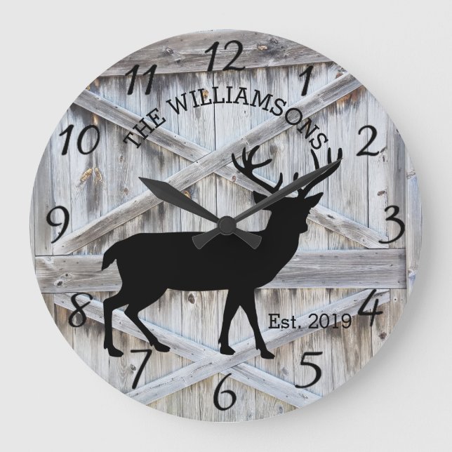 Rustic Land Wood Farmhouse Hjort med Antlers Stor Klocka (Framsida)