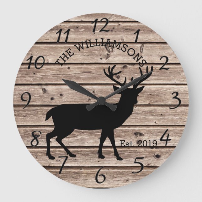 Rustic Land Wood Farmhouse Hjort med Antlers Stor Klocka (Framsida)