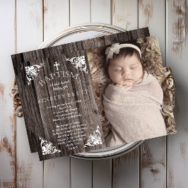 Rustic Land Wood Flicka Photo Baptism Inbjudningar