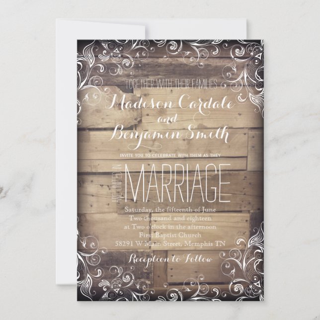 Rustic Land Wood Flourish Wedding bjudits in Inbjudningar (Framsida)