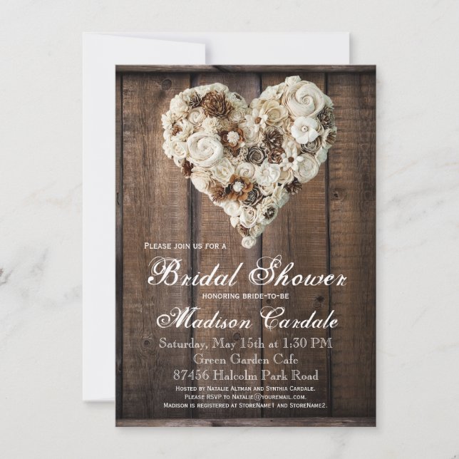 Rustic Land Wood Flower Heart Möhippa Inbjudningar (Framsida)
