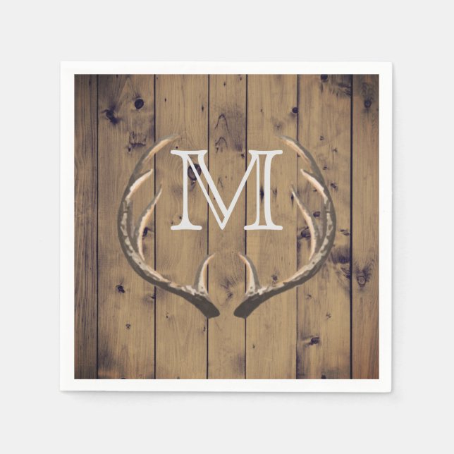 Rustic Land Wood Hjort Antlers Monogram Pappersservett (Framsidan)