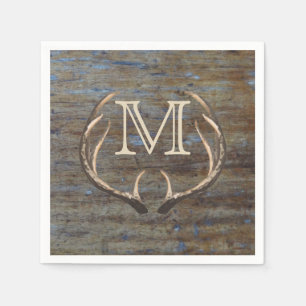 Rustic Land Wood Hjort Antlers Monogram Pappersservett