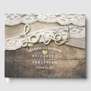 Rustic Land Wood Kärlek Rope Bröllop Guestbook Gästböcker
