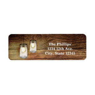 Rustic Land Wood & Lighted Mason Burk Bröllop Returadress Etikett
