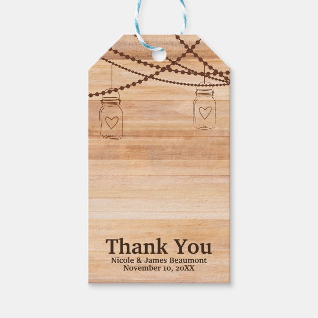 Rustic Land Wood Mason Burk Barn Wedding Favor Presentetikett (Framsidan)