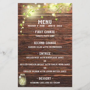 Rustic Land Wood Mason Burk Ljus Bröllop Menu