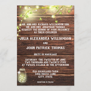 Rustic Land Wood Mason String Ljus Bröllop Inbjudningar