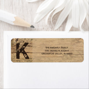 Rustic Land Wood Monogram Returadress Etikett