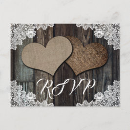 Rustic Land Wood Snöre Burlap Heart Bröllop OSA Inbjudan Vykort