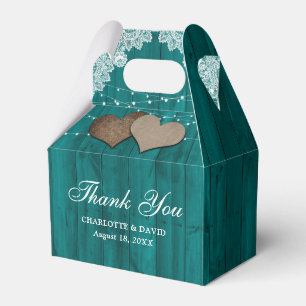 Rustic Land Wood Snöre Teal Bröllop Tack Presentaskar