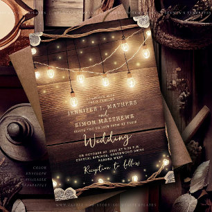 Rustic Land Wood String Ljus Snöre Bröllop Inbjudningar