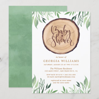 Rustic Land Wood Watercolor Blommigt Baby Shower Inbjudningar