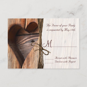 Rustic Land Wooden Heart Twine Bröllop OSA Kort
