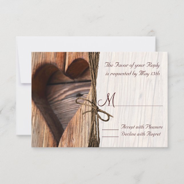 Rustic Land Wooden Heart Twine Bröllop OSA Kort (Framsida)