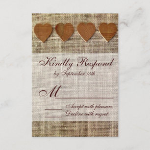Rustic Land Wooden Hearts Burlap Bröllop OSA Kort