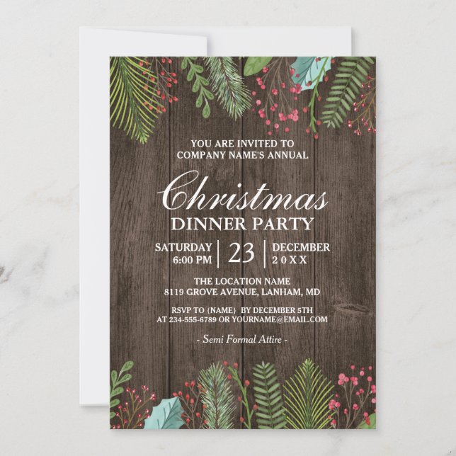 Rustic Land Woodgrain Helgdag jul Party Inbjudningar (Framsida)