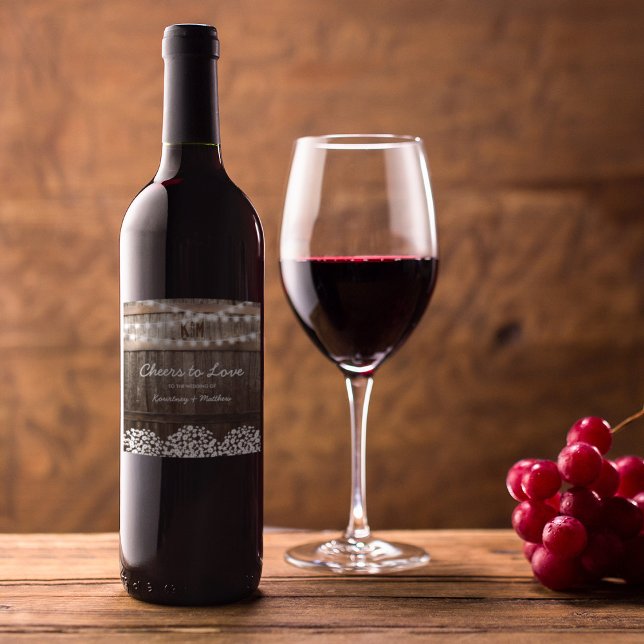 Rustic Landsbyggsbröllop Cheers till Kärlek Vinflaska Etikett (Skapare uppladdad)