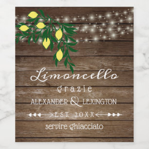 Rustic Landsbyggsbröllop Limoncello Flaska-etikett Vinflaska Etikett