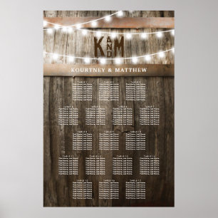 Rustic Landsbyggsbröllop Sittplatta Bord-diagram Poster