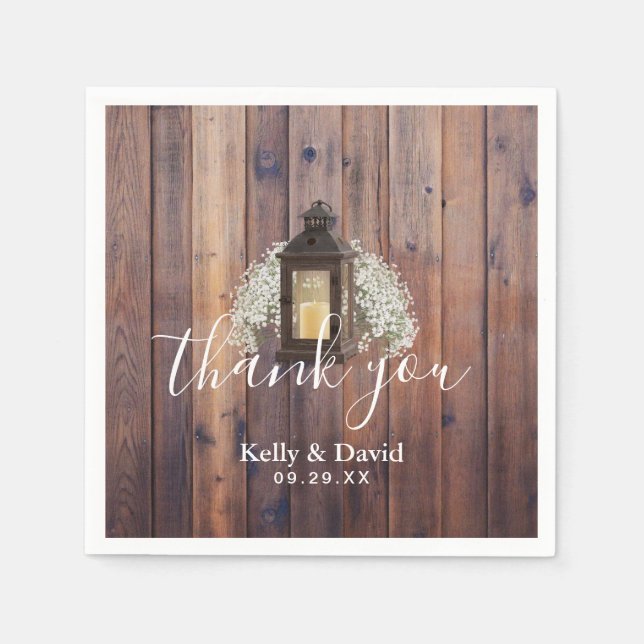 Rustic Lantern Baby's Band Blommigt Barn Bröllop Pappersservett (Framsidan)