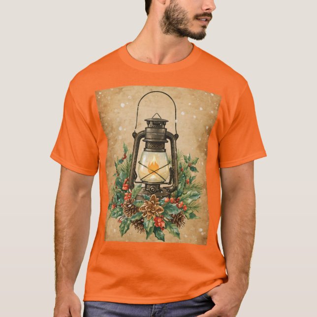 Rustic lantern christmas holly pine cozy festive  t shirt (Framsida)