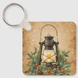 Rustic lantern holly pine festive winter christmas nyckelring