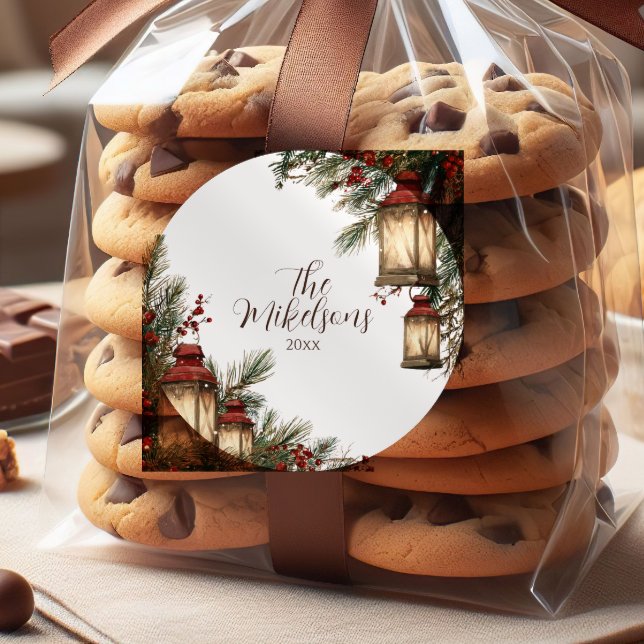 Rustic Lantern jul Party Runt Klistermärke (Skapare uppladdad)