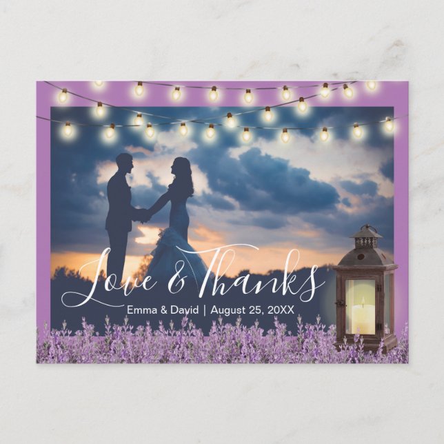 Rustic Lantern Lavender Blommigt Photo Tack Vykort (Framsida)