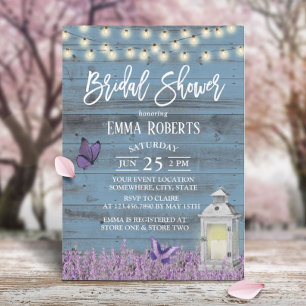 Rustic Lantern Lavender Flowers Blue Möhippa Inbjudningar